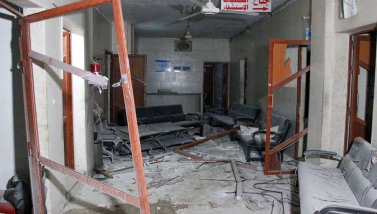 غرفة من مشفى في مدينة أريحا تعرض لقصف جوي (إنترنت)