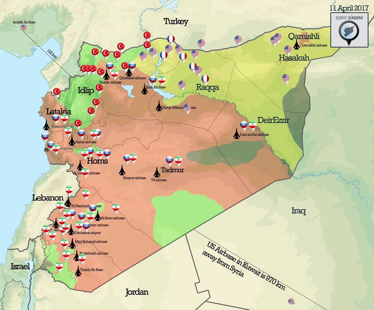 خريطة تواجد القواعد الأجنبية في سوريا
