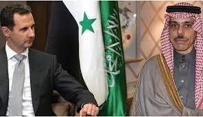 وزير خارجية المملكة السعودية فرحان به عبد الرحمن آل سعود ورئيس النظام السوري بشار الأسد