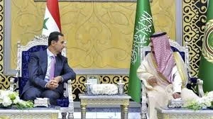 رئيس النظام السوري بشار الأسد مع وزير خارجية السعودية فيصل بن فرحان