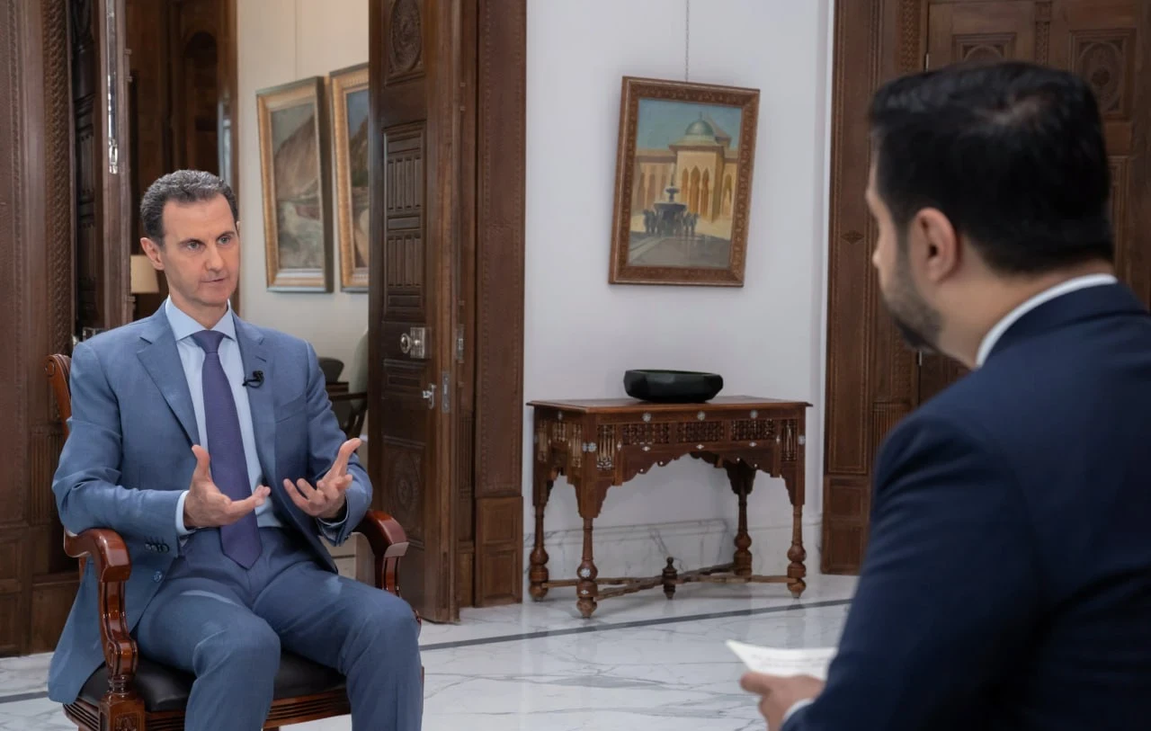 صورة من لقاء الأسد مع قناة سكاي نيوز عربية