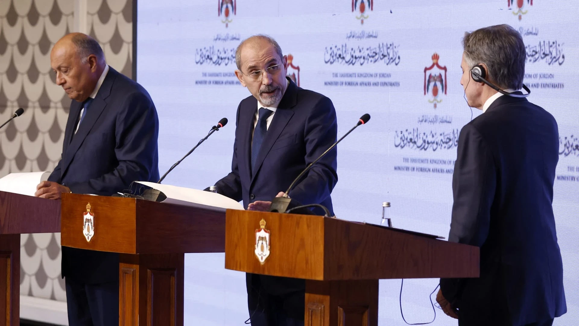 وزير الخارجية الامريكي انتوني بلينكن في مؤتمر صحفي مع وزيري خارجية الاردن ومصر