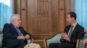 مارتن غريفيث وكيل الأمين العام للأمم المتحدة لشؤون الإغاثةم ، ورئيس النظام السوري بشار الأسد