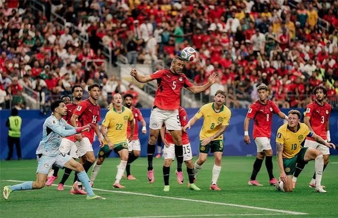 لقطة من مباراة الفريق المصري مع فريق استراليا