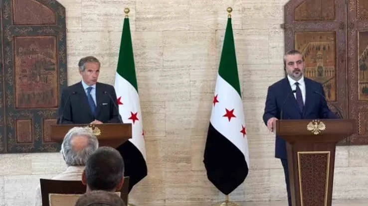 مؤتمر صحفي جمع وزير خارجية سوريا اسعد الشيباني والمدير العام لوكالة الطاقة الذرية رفائيل غروسي