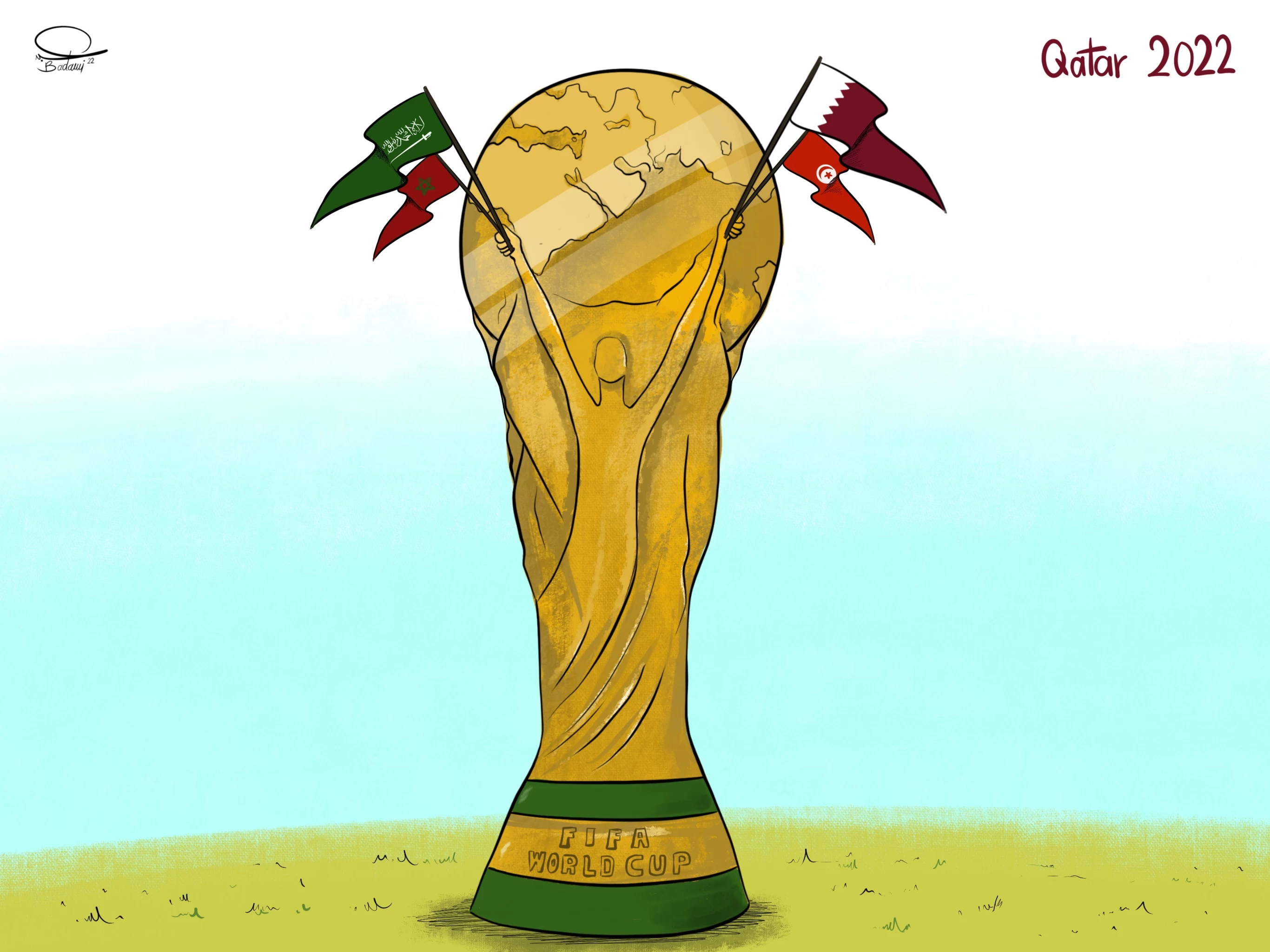 كأس العالم مع أعلام الدول العربية المشاركة